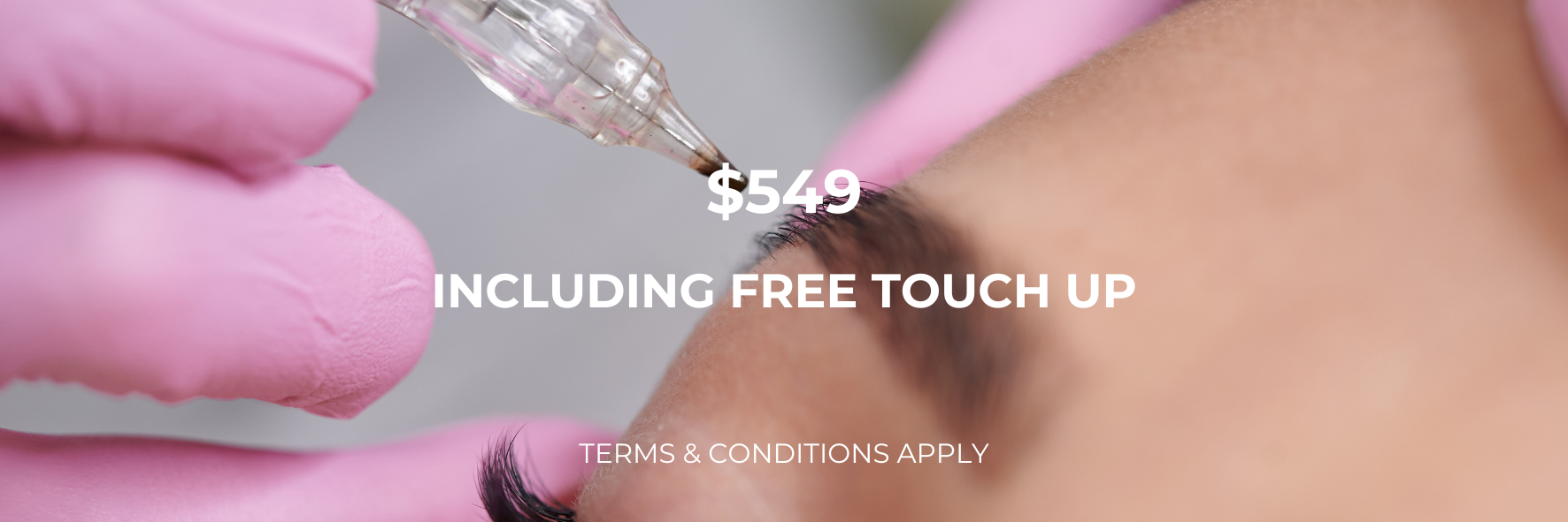 Hand applying pink nail polish, with text “INCLUDING FREE TOUCH UP” on a pink background