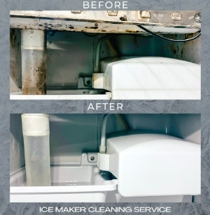 A before and after picture of an ice maker cleaning service