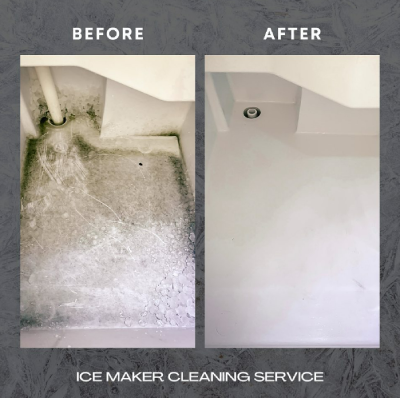 A before and after photo of an ice maker cleaning service