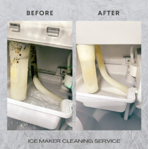 A before and after picture of an ice maker cleaning service