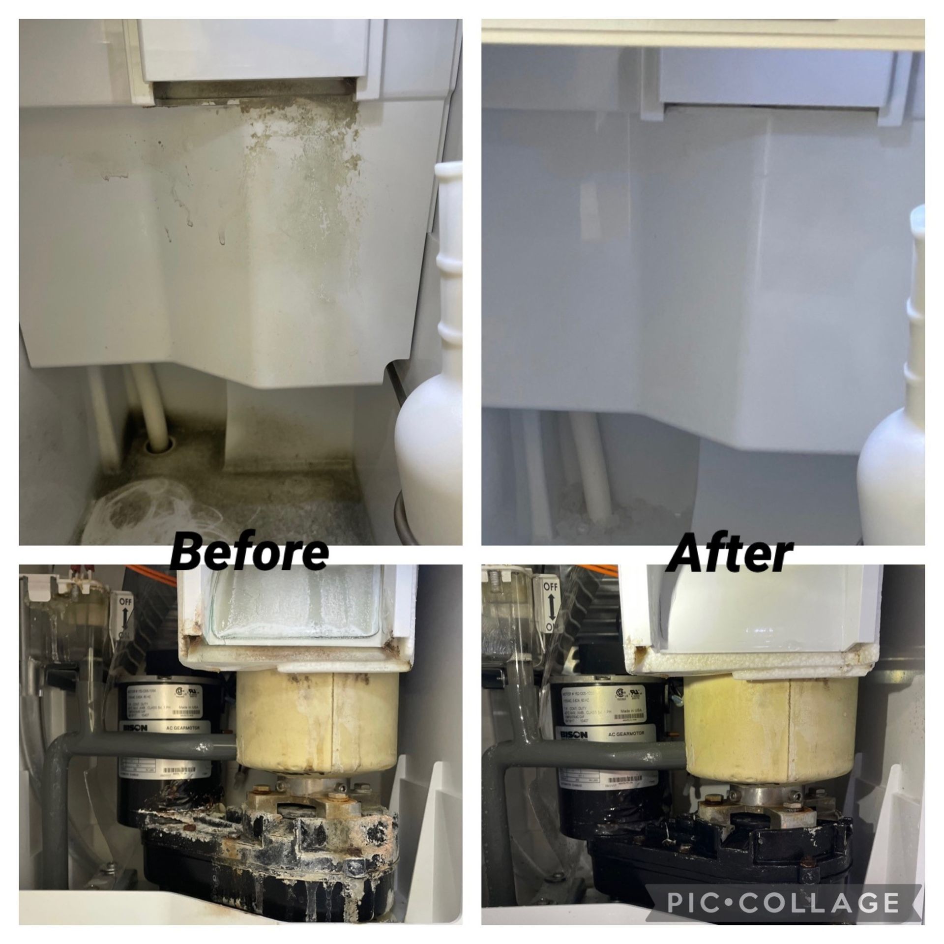 A before and after photo of an ice maker