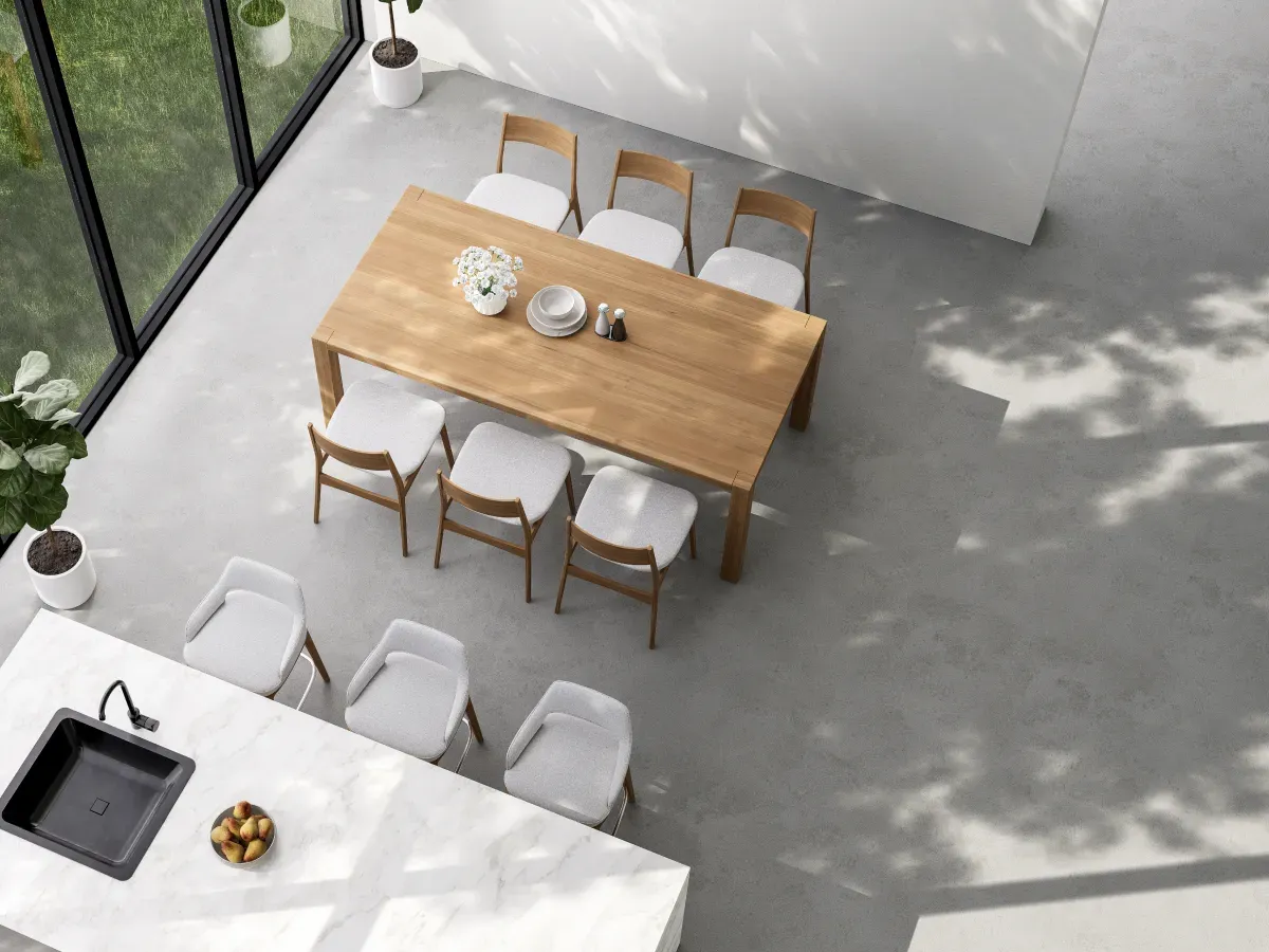 Betonvloer in de keuken bovenaanzicht