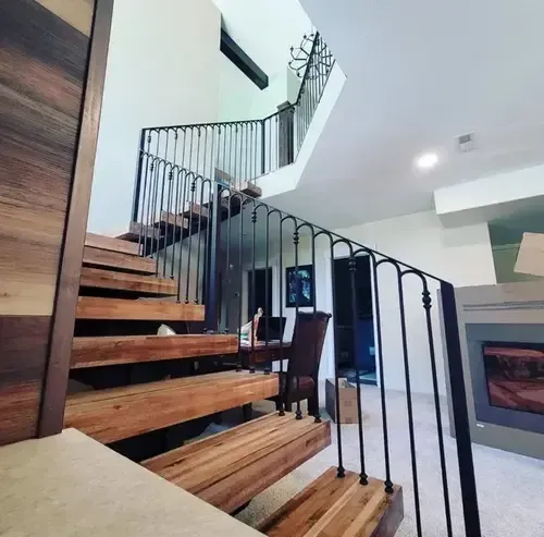 custom stairs and railings by 83MetalCraft, LLC fabricated in their Boise welding shop for a home in Eagle, Idaho