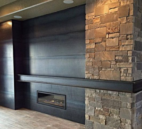 blackened steel fireplace