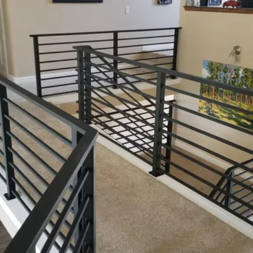 Custom interior metal stair railing fabricated by 83MetalCraft in Boise Idaho