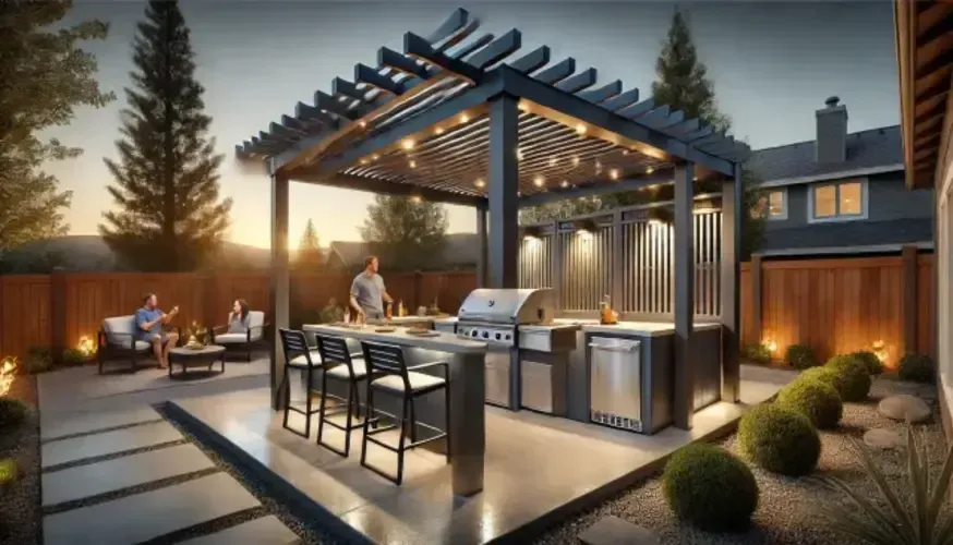 Custom Fabricated Metal Pergola and awning system by 83MetalCraft, LLC