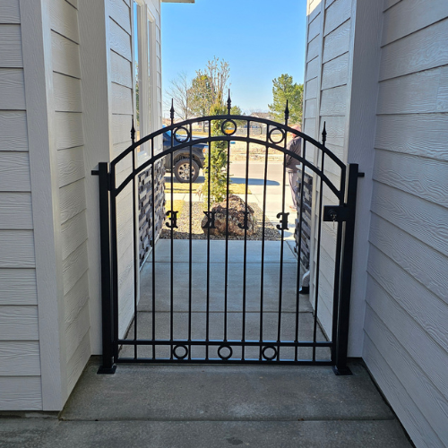 custom fabricated ornamental entry gate by 83MetalCraft for a home in Kuna Idaho.