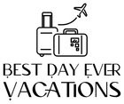 Logo with suitcases and airplane above the text “BEST DAY EVER VACATIONS”