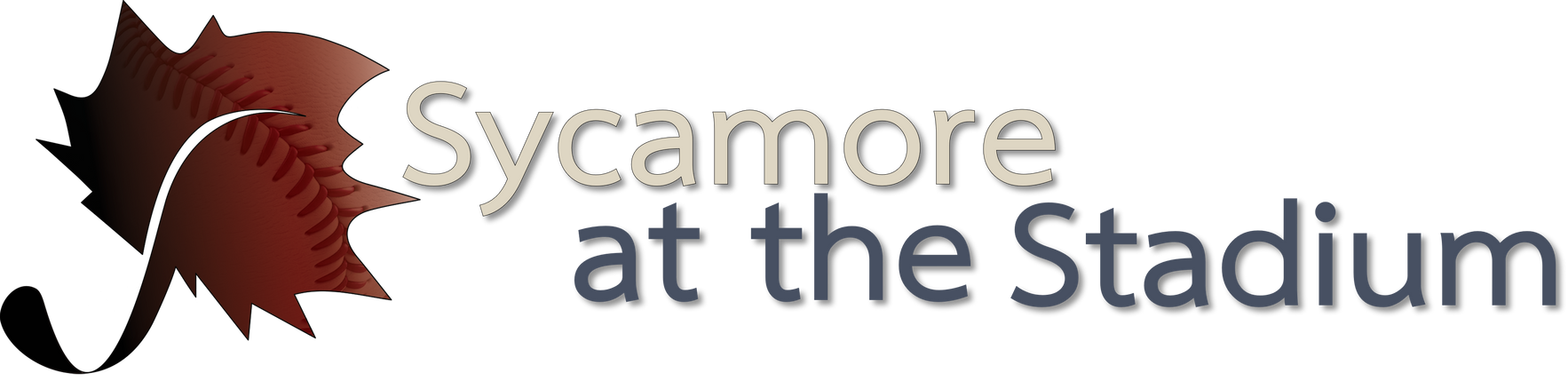 Logo: Sycamore at the Stadium, with a stylized leaf and dark red/black color scheme.