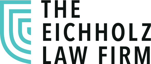 Logo for The Eichholz Law Firm: teal design element, black text.