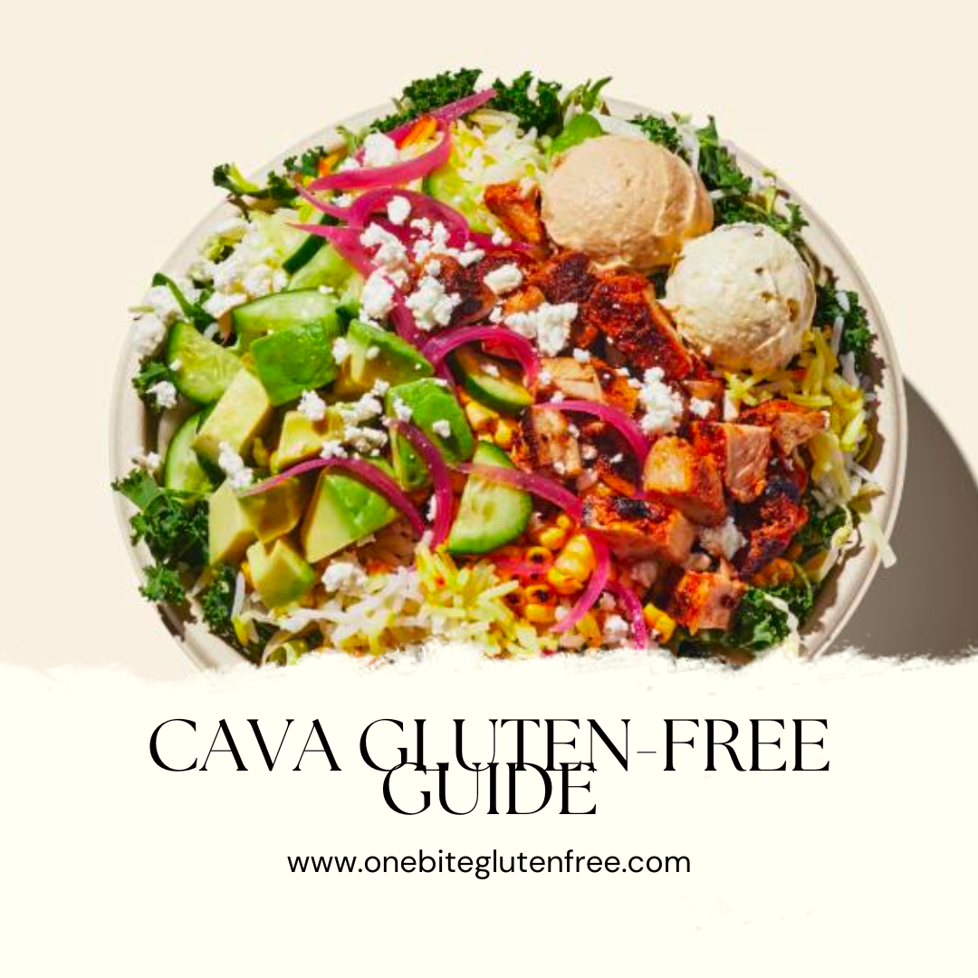 A bowl of food with the words cava gluten free guide on it