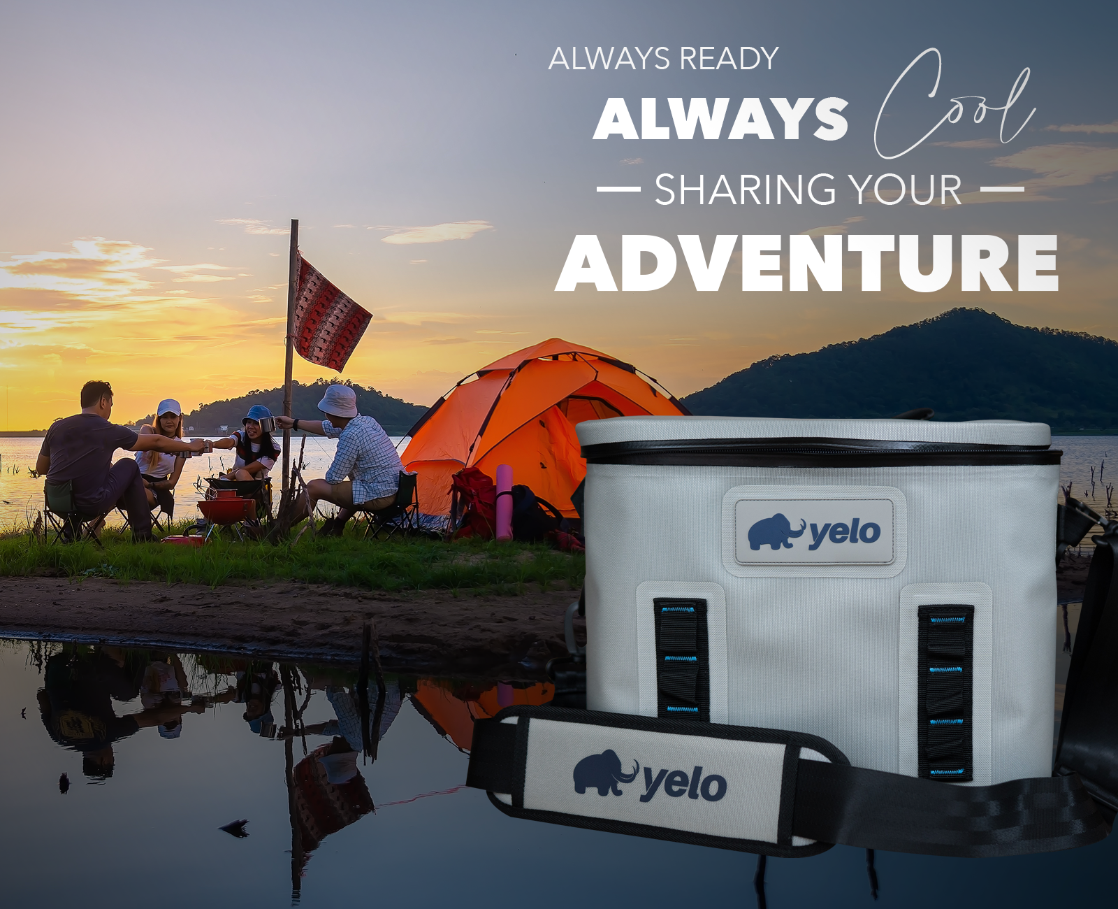 Campaña visual de Yelo Coolers para campamento