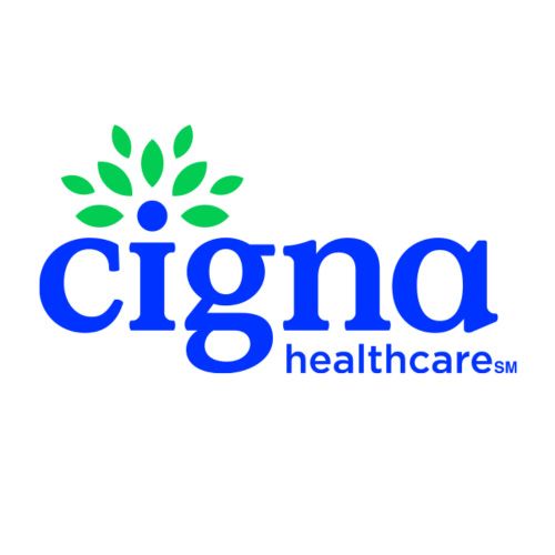 Cigna healthcare logo in blue and green with stylized leaves above the wordmark
