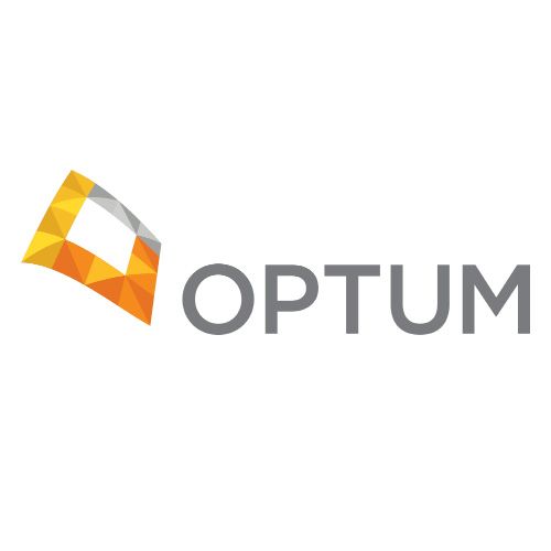 Optum logo with gray text and a yellow-orange geometric emblem