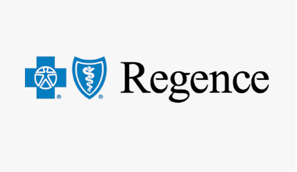 Blue health insurance logos next to the word “Regence” on a white background