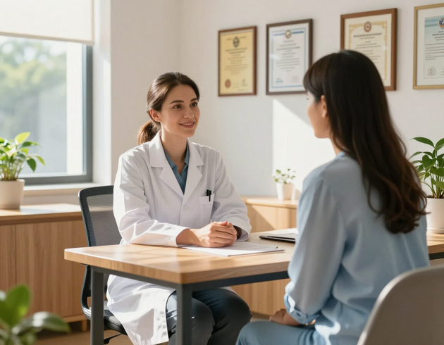 Female GP conversing with a female patient