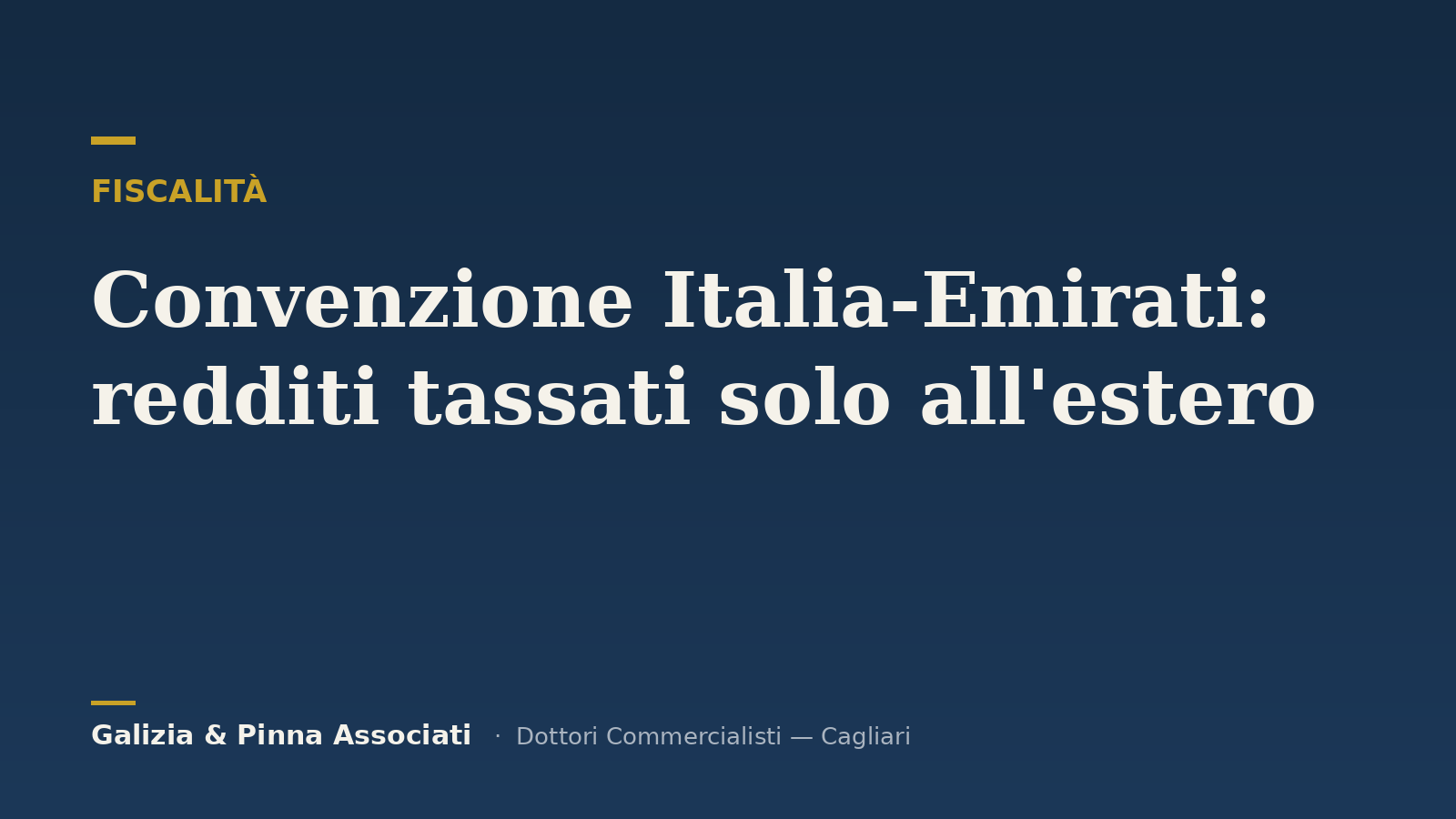 Blue news graphic with Italian headline: “Convenzione Italia-Emirati: redditi tassati solo all'estero”