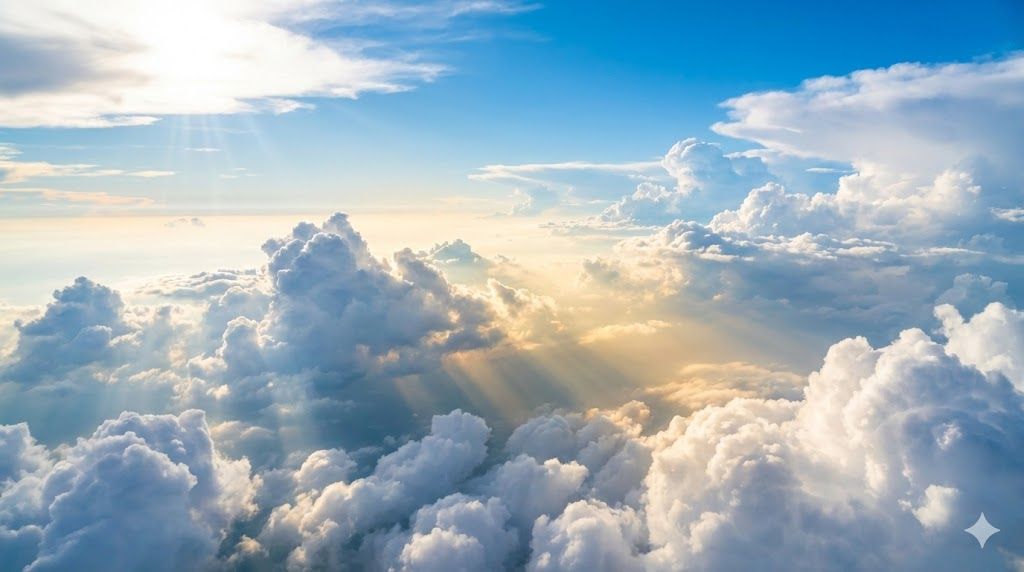 Sonnenstrahlen über Wolken als Symbol für Himmelbestattung