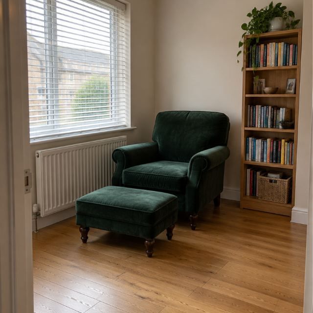 Room with the old sofa still in place, before collection