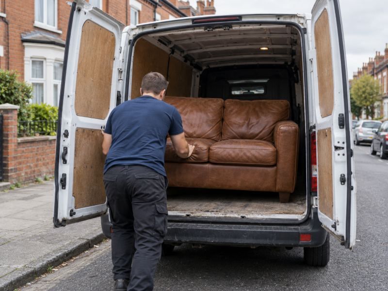 Sofa being loaded into the van