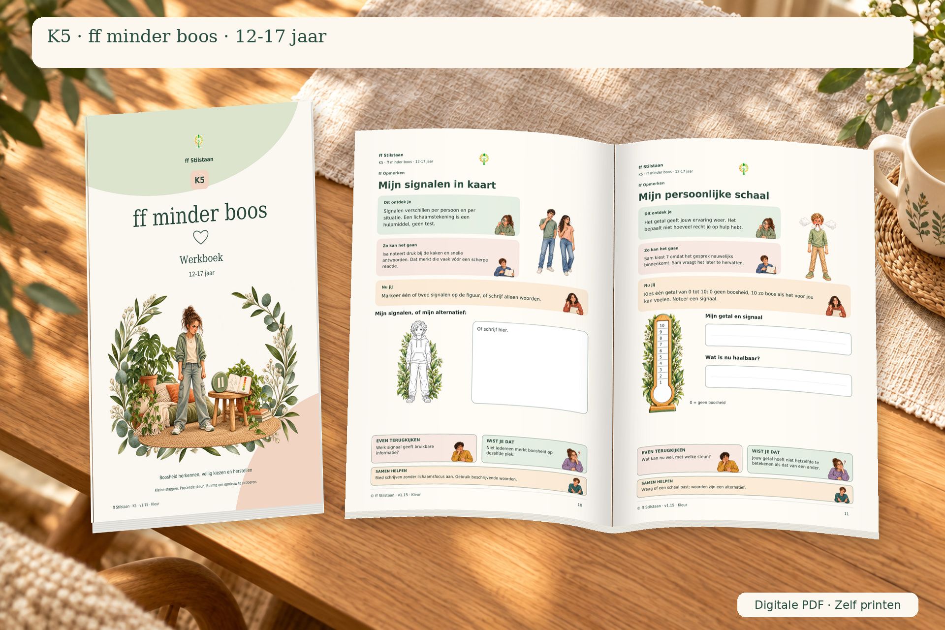 K5 · ff minder boos · 12–17 jaar · PDF-werkboek