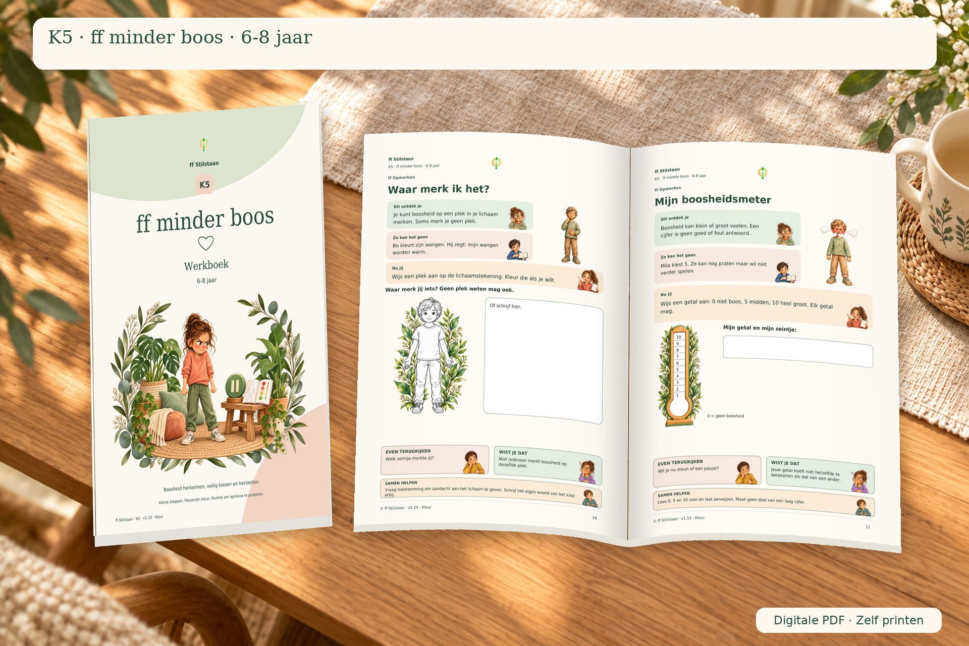 K5 · ff minder boos · 6–8 jaar · PDF-werkboek