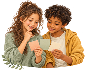 Twee kinderen bekijken samen kaarten