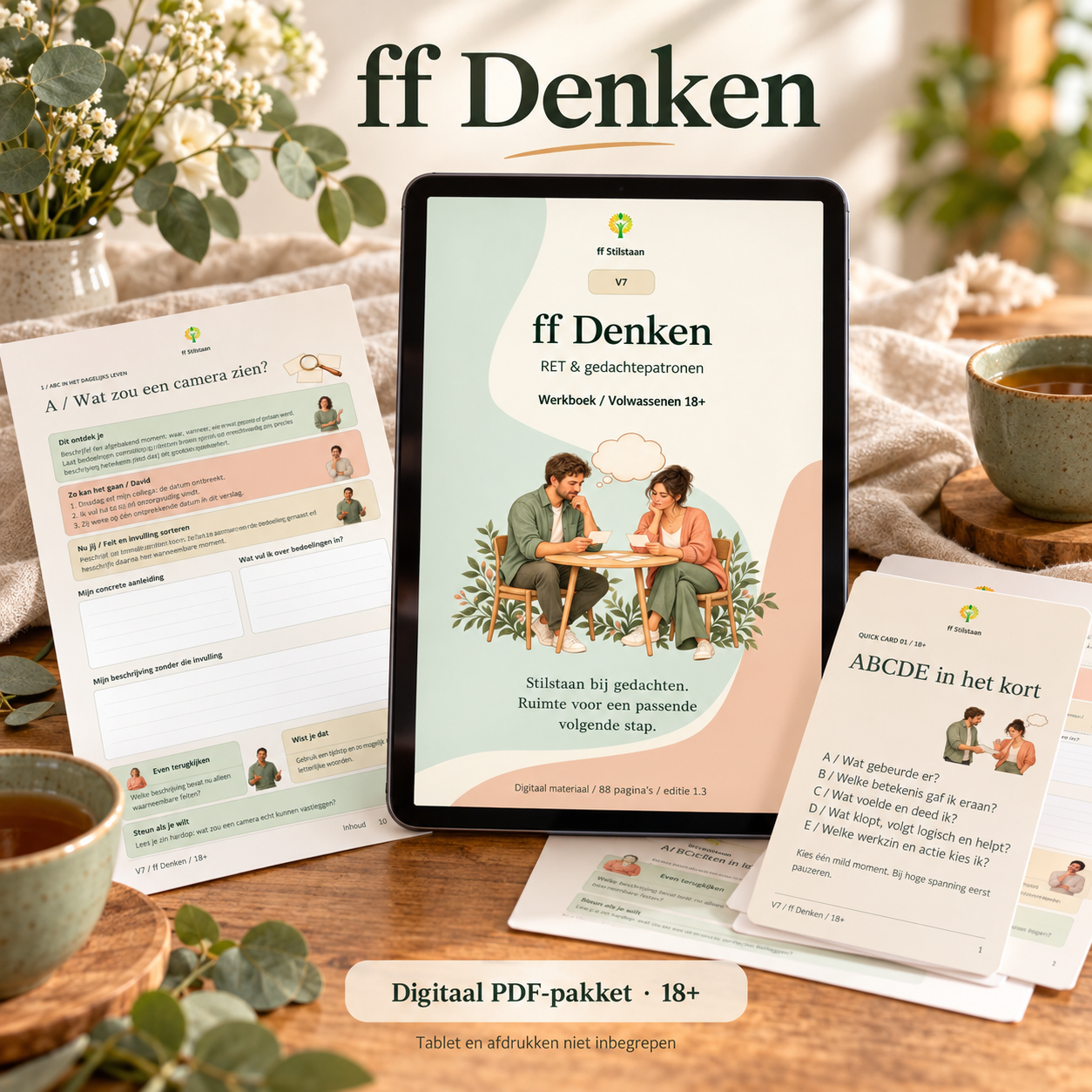 V7 · ff Denken · RET & gedachtepatronen · Digitaal werkboek (18+)