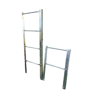 Two metal ladder-like frames with horizontal rungs on a white background