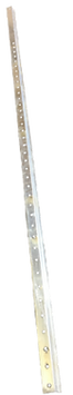 Long metal ruler with measurement markings on a white background