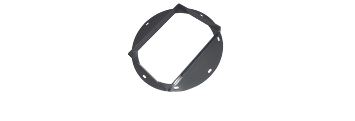 Black circular metal ring with evenly spaced holes and a square opening in the center
