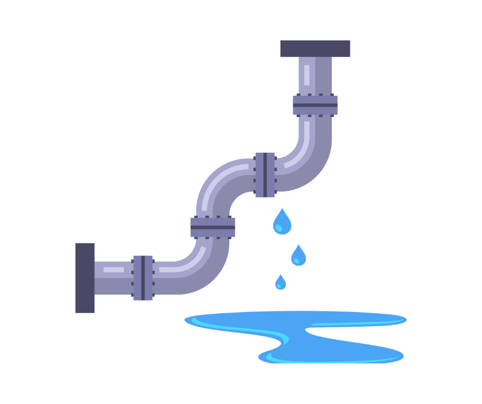 A pipe with water leaking out of it and a puddle of water.