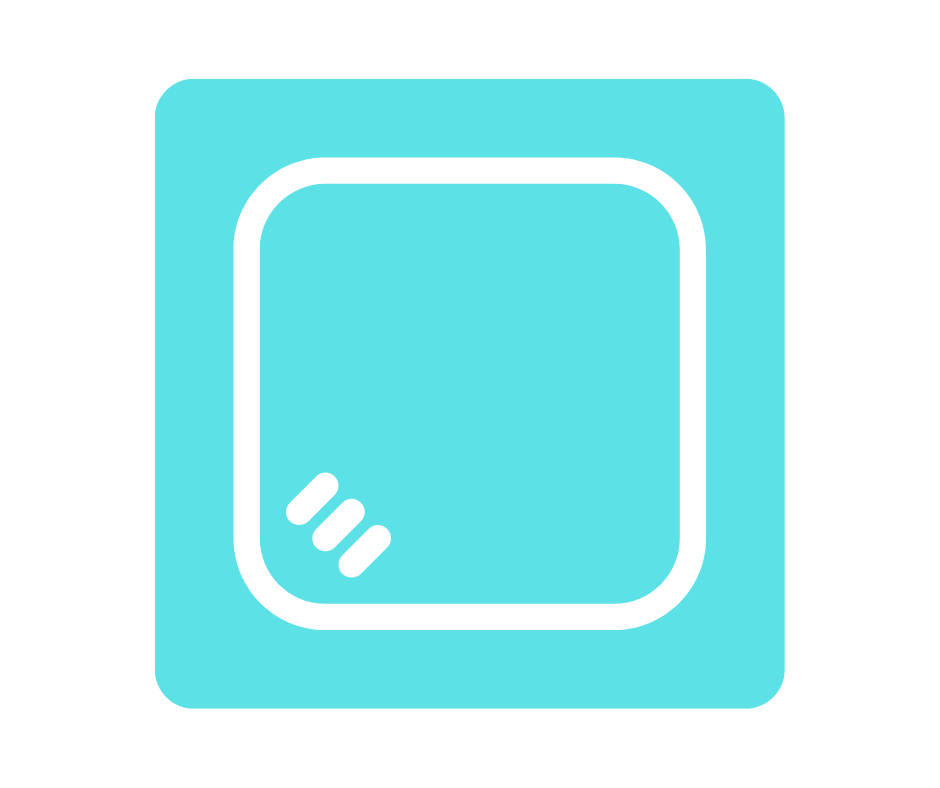 A blue square with a white outline on a white background.
