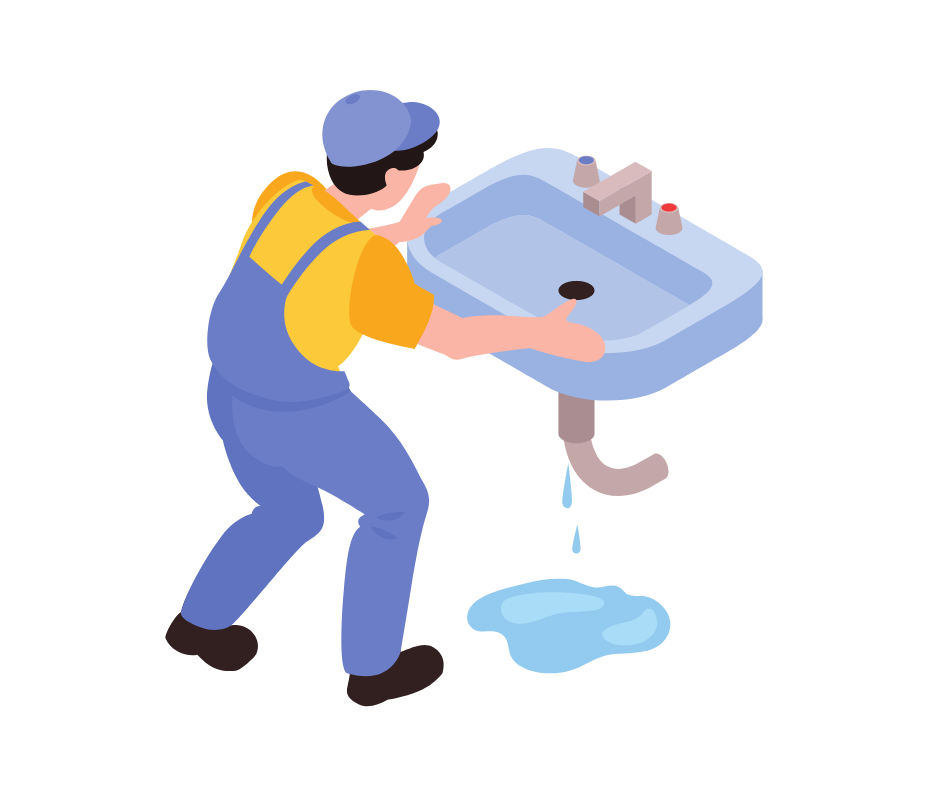 A plumber is fixing a sink that is leaking water.