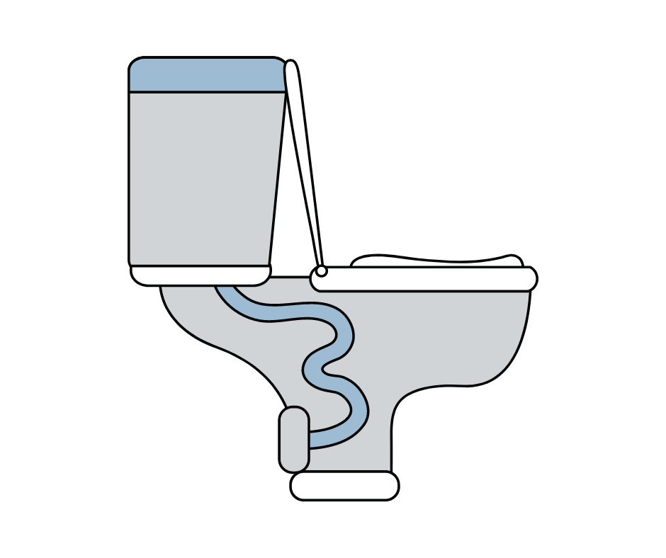 A drawing of a toilet with a hose attached to it.