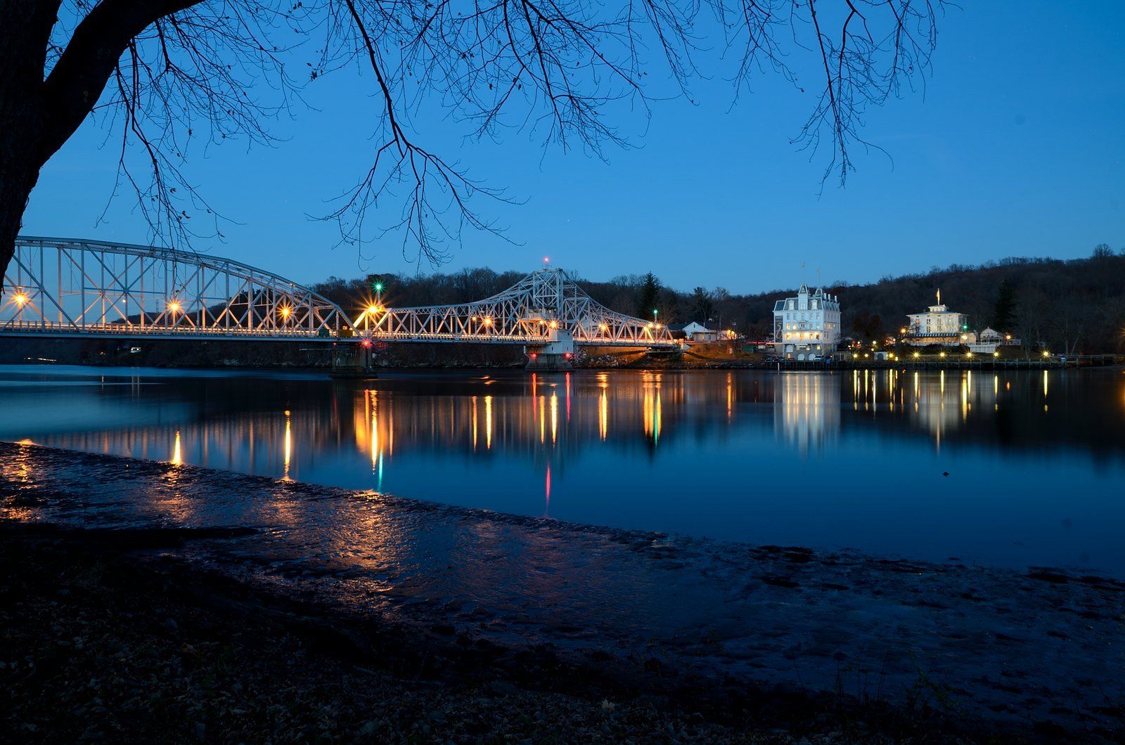 View across the bride over a harbor into Haddam, Connecticut