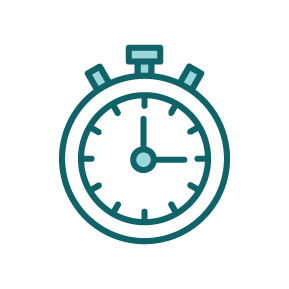 Blue stopwatch, clock hands pointing to 12 and 3.