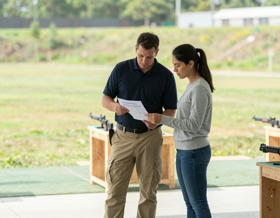 David Zon reviewing range procedure with a student