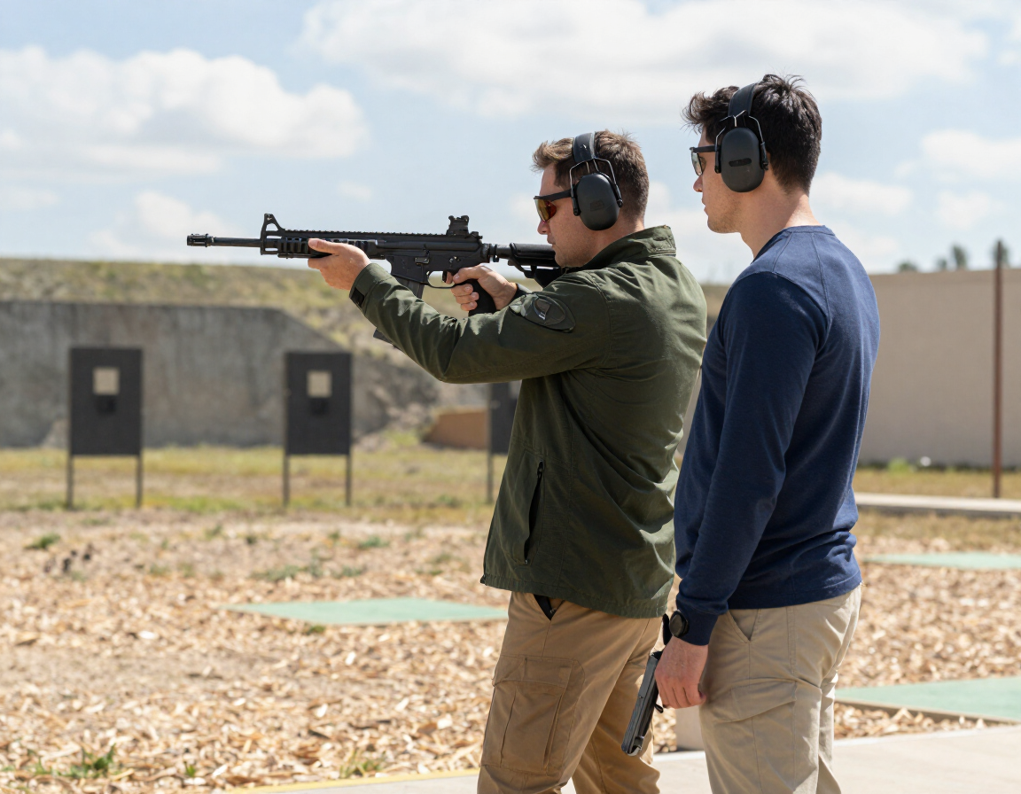 Instructor coaching a student at an outdoor range