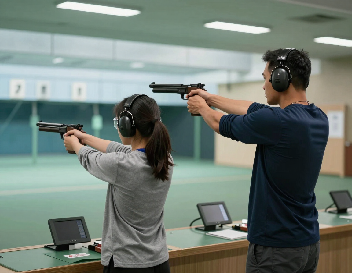 Instructor demonstrating safe stance and grip with a student