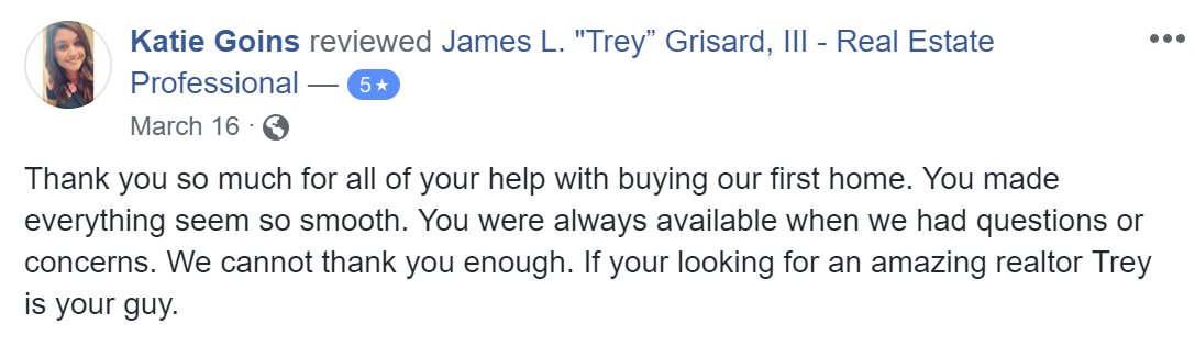 A facebook review of a real estate agent