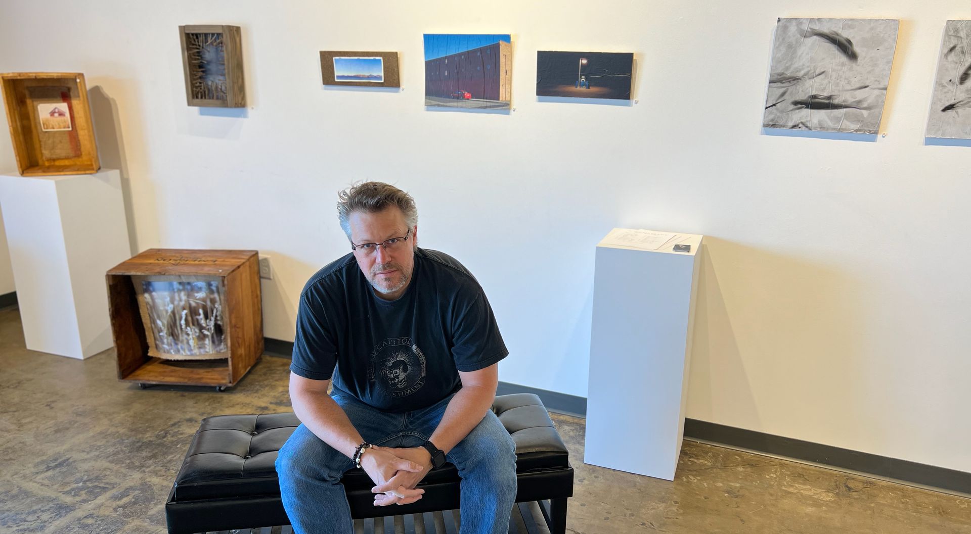 Jason McKinsey during his 2024 mixed media show In This Way We Grow at Edge Gallery.
