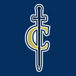 Stylized white and gold intertwined letter C and sword logo on a dark blue background