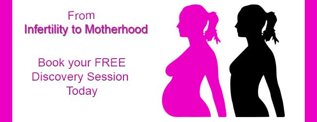 A pink and black silhouette of a pregnant woman on a pink background.