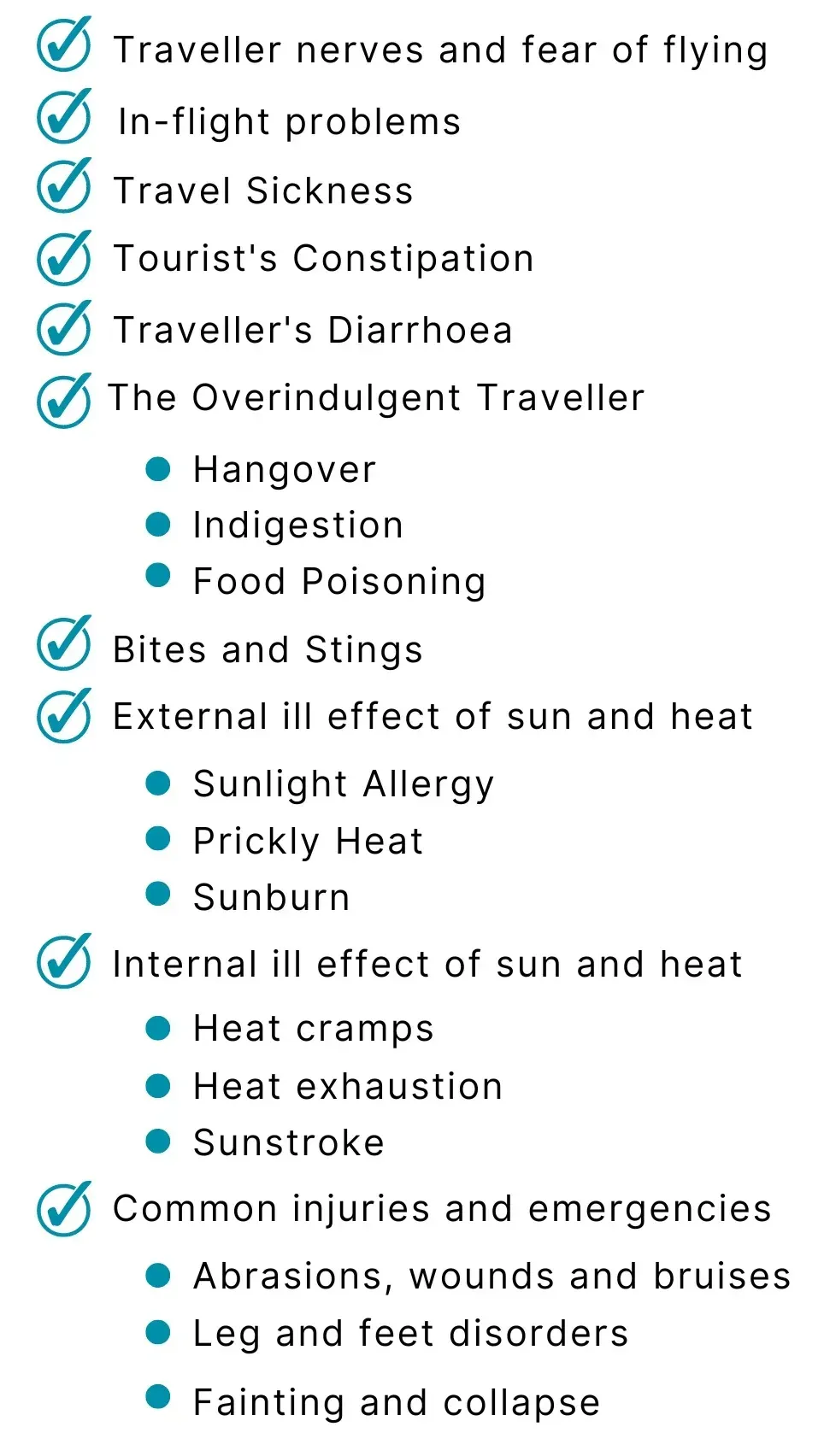 A list of traveller health issues