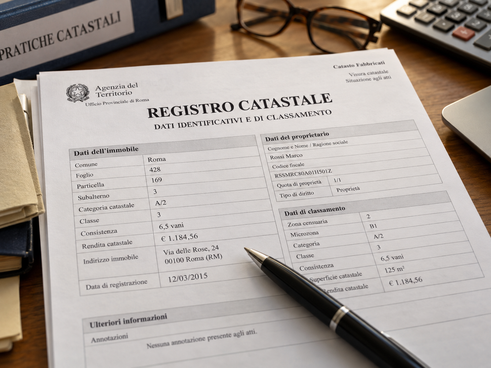 Modulo di registrazione su una scrivania, con una penna e una calcolatrice accanto