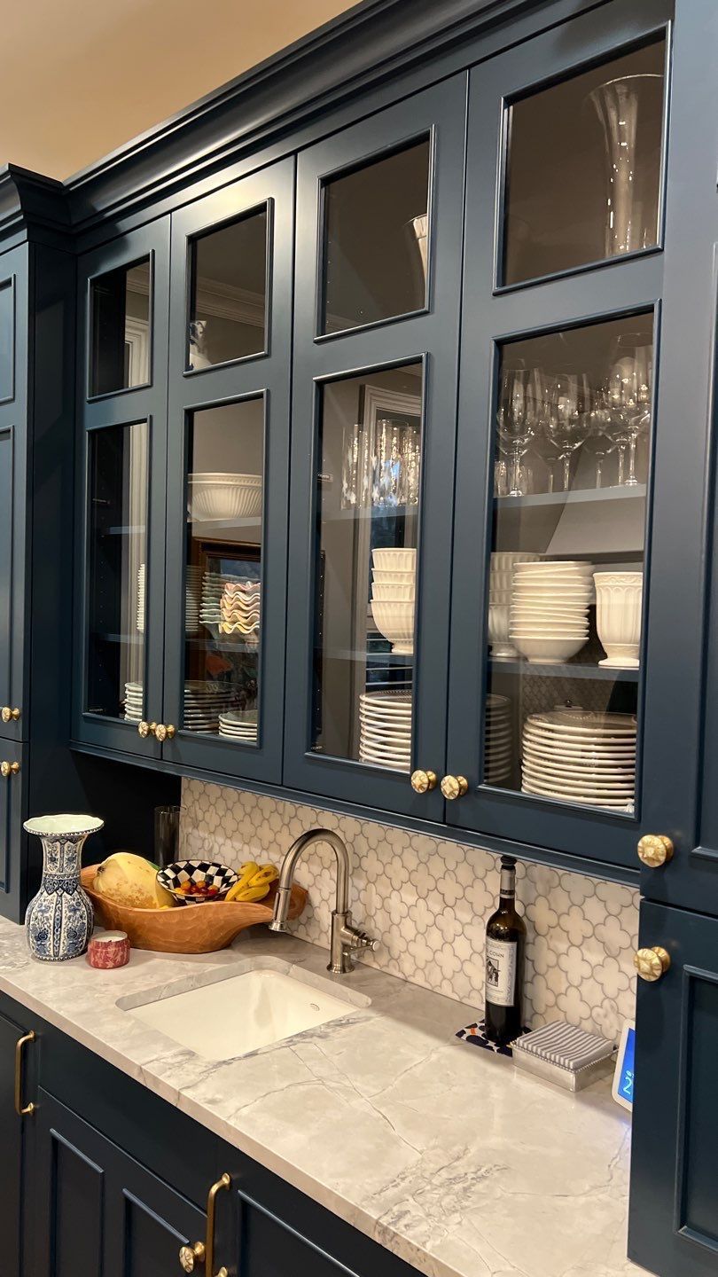 Custom Wet Bar - Glass Cabinets to Display Dishes