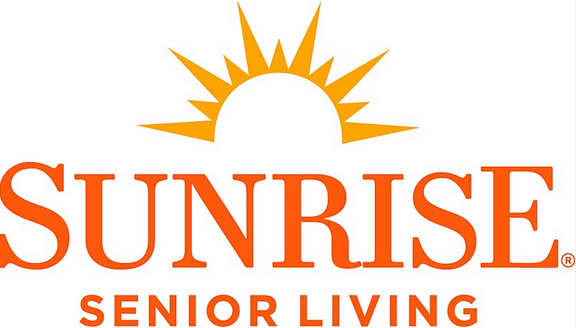 Sunrise Senior Living logo with orange sunburst above orange text.