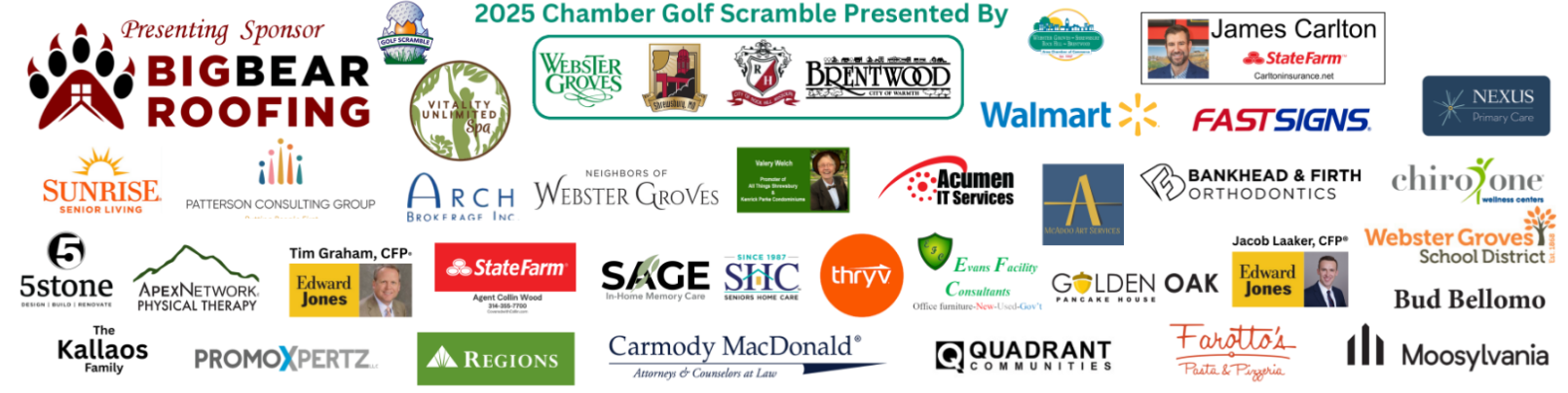 Logos of sponsors for the Big Bear Roofing Chamber event. Includes Walmart, FASTSIGNS, and more.