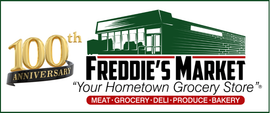Freddie's Market logo: a grocery store building, 